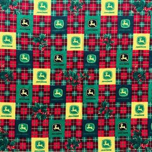 1 yd John Deere Holly Plaid Green Red Holiday Cotton Flannel Fabric BTY CP30232